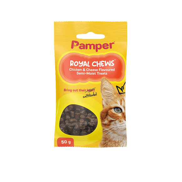 PAMPER ROYAL SEMI MOIST CAT TREATS 50G (CHICKEN & CHEESE) - Delivery 2-14 days