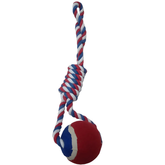 TENNIS BALL ON ROPE ROLL DOG TOY - In Stock