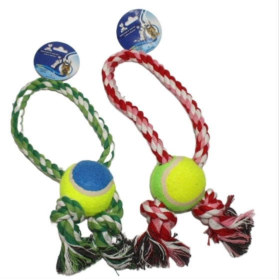 TENNIS BALL ROPE TUG TOY SMILY - In stock