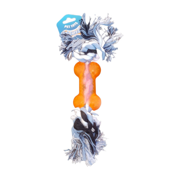 SMALL ROPE DOG TOY WITH PLASTIC BONE - In Stock