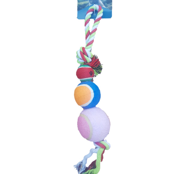 TRIPLE TENNIS BALL ROPE DOG TOY - In Stock