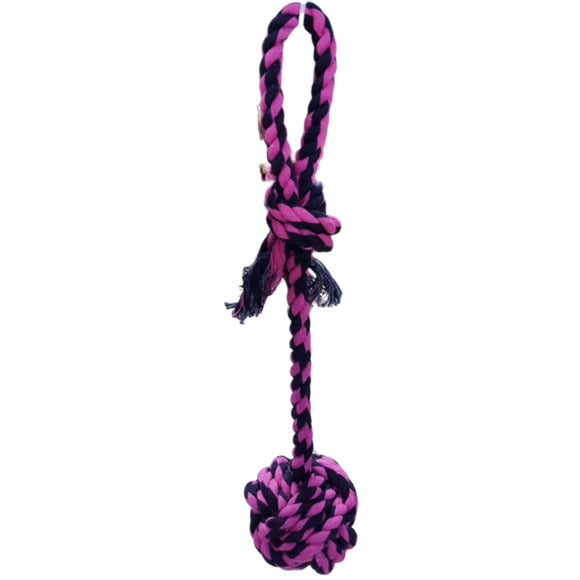 NEON JUMBO ROPE BALL ON ROPE DOG TOY 41cm - In stock