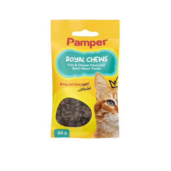 PAMPER ROYAL SEMI MOIST CAT TREATS 50G (FISH & CHEESE) - In stock