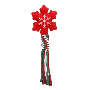 PLUSH RED SNOWFLAKE CHRISTMAS DOG TOY WITH ROPE & SQUEAKER (31cm)