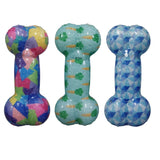 ASSORTED PATTERN SILICONE DOG BONE TOY WITH HIDDEN SQUEAKER (17CM)