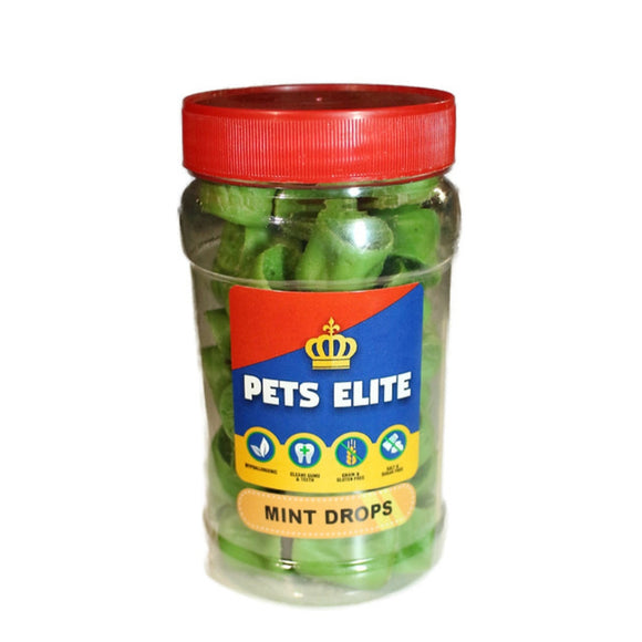 PETS ELITE MINT DROPS DOG TREATS (JAR) - In stock