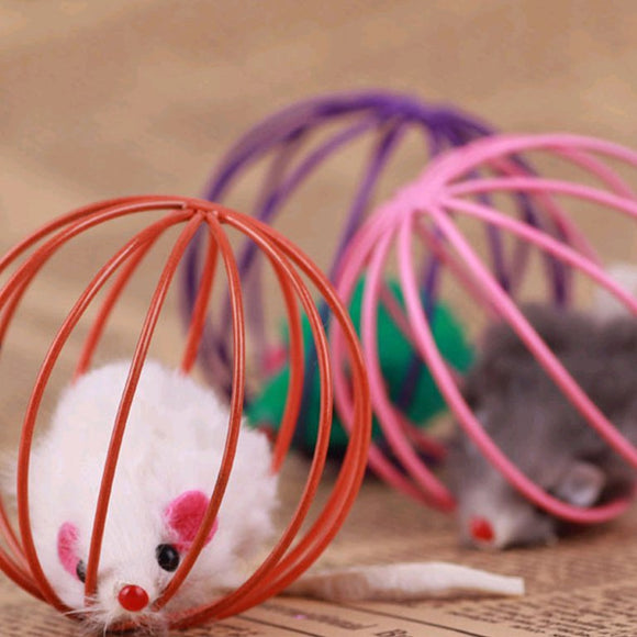 MOUSE IN BALL CAGE CAT TOY - In stock
