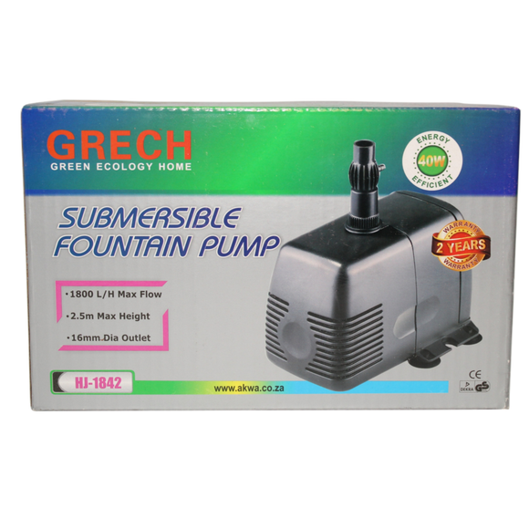 GRECH SUBMERSIBLE FOUNTAIN WATER PUMP HJ1842 (2.5M) 1800L PER HOUR - Delivery 2-14 days